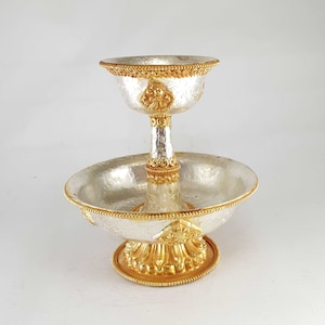Handmade Tibetan Buddhist Ritual Ceremonial Copper with Gold Plating Serkyem Offering Set