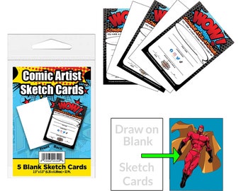 Comic Artist Sketch Cards - 5 Blank Trading Cards - 2.5"x 3.5" - 32pt Thick - Great for Comic Book Artists - Draw your favorite superheroes!