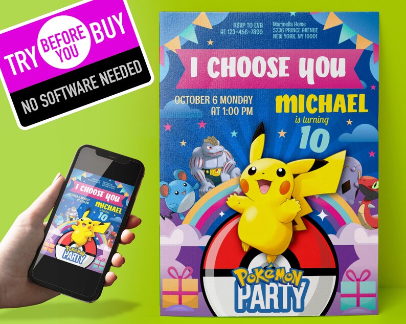 Pokemon Birthday Invitation Pokemon Invitation Pokemon Go Birthday