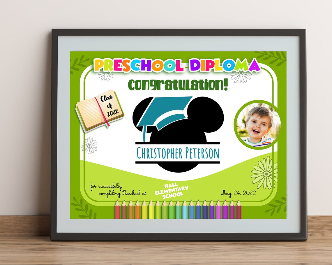 Preschool Diploma Certification Template Instant Download Etsy