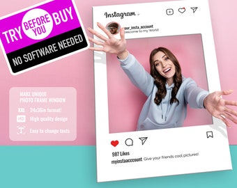 Instagram Photo Booth Frame Birthday Template XXL, Photobooth prop Print 24x36in, online Editable Custom Picture Frame Digital Download