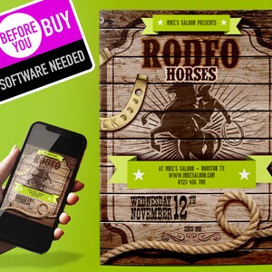 PLANTILLA DE FLYER DE RODEO, Invitación de cartel de rodeo, Plantilla de invitación de fiesta de rodeo, Cumpleaños de caballos de rodeo Descarga digital instantánea, Carta de nosotros
