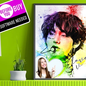 BTS Poster, V Taehyung, Bts photocard, Customizable Editable Instant download Print photocard photo online Kpop K-pop, pop Art Gift for fan