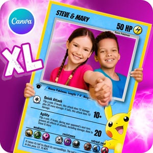 Modèle de cadre photo Pokemoncard pour anniversaire sur toile, 60 x 36 po. Photomaton modifiable en ligne, cartes Pokemon imprimables DIY Photobooth