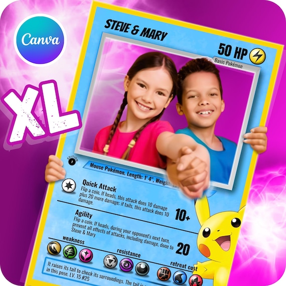 Pokemon Card Photo Booth Template, Editable Birthday Party Decor
