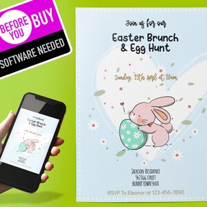 Easter egg hunt Invitation, Easter Invitation, Egg Hunt Invitation, Easter printable Digital invitation, Flyer Edit, Instant Download, Print