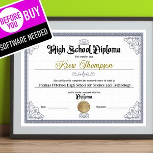 DIY Printable Diploma - Customizable High School, Home School, College or Grad School Diploma Template - Instant download replacement