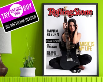 DIY Rolling Stone Magazin Cover, Schild, Geburtstag Cover Zeichen, Vatertag originelles Geschenk, Poster, druckbar, Digital Sofort Download Musik