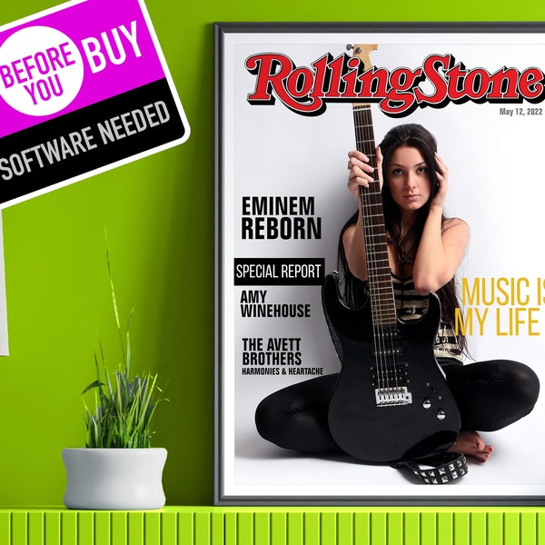 DIY Rolling Stone Magazin Cover, Schild, Geburtstag Cover Zeichen, Vatertag originelles Geschenk, Poster, druckbar, Digital Sofort Download Musik