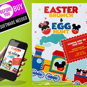 Mickey Easter Egg Hunt Invitation, Minnie Easter Invitation Card, Egg Hunt digital Invitation, Easter Brunch, Printable, Download, Print,
