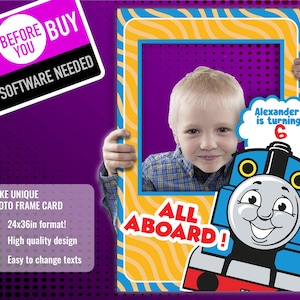 XXL Thomas The Train Photo Frame Card Plantilla de cumpleaños / Imprimir 24x36in en línea Editable, Invitación personalizada, Cabina Imprimible Descarga digital