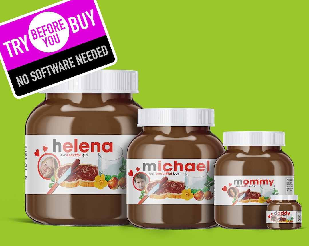 Customizable Nutella Jar Label Digital File, Nutella Label Printable, 4 ...