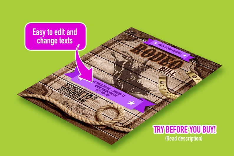 Rodeo Bull Birthday Invitation Template, Cowboy Party (digital Download ...