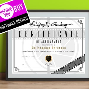 Fotografie DIPLOMA Vorlage Fotograf ZERTIFIKAT DIY druckbare anpassbare Schule, Home School oder Grad School Diplom Sofortiger Download