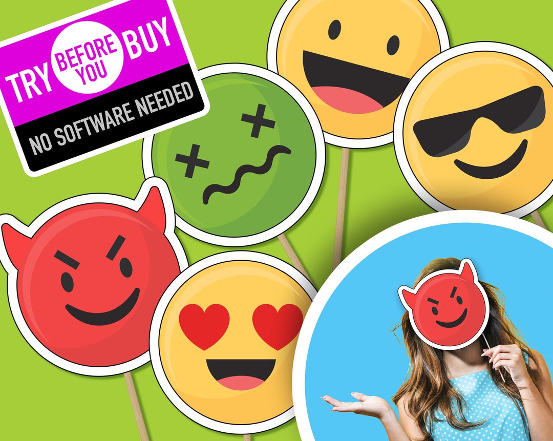Emoji Photo Booth Props, Photobooth Prop Smiley Emoticon, Icon Birthday