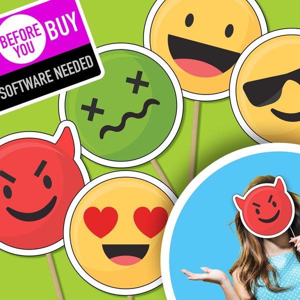 Emoji Photo Booth Props, Photobooth Prop Smiley Emoticon, icon Birthday Party Decor Template, Picture Frame Digital Download, Printable