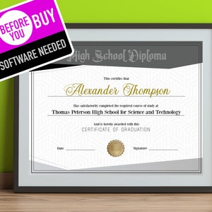 Template Diploma INSTANT DOWNLOAD - Customizable High School, Home School, College or Grad School Diploma Template - Completion CERTIFICATE