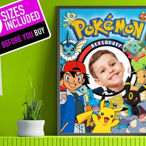 Pokemon POSTER Template, DIY Poster Sign Pokemon birthday Sign party, Pikachu, pokemon go Birthday card, Printables Digital Instant Download