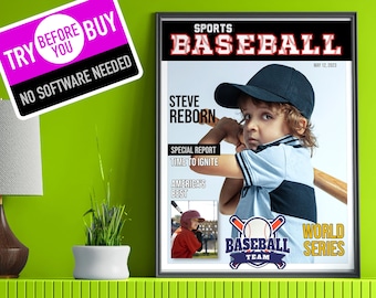 DIY Baseball Magazine Cover, Personalized Sports Sign (Digital Download)