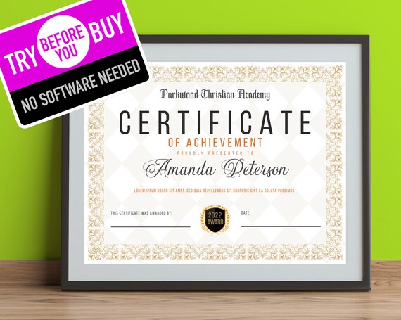 DIY Printable Certificate Template Customizable High School | Etsy