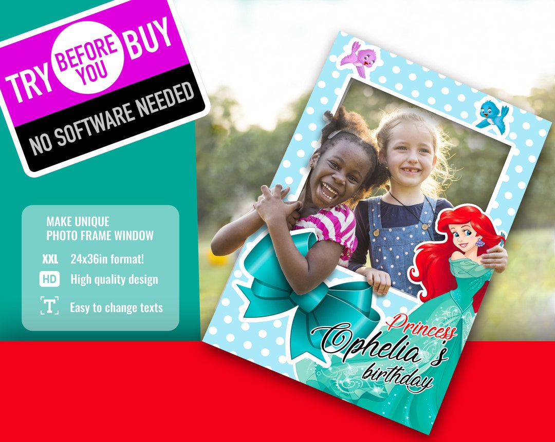 Ariel Photo Booth Frame Birthday Template XXL, Princess Invitation ...