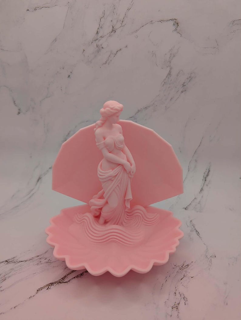 Aphrodite Shell Trinket Holder, Venus Ring Dish, Greek Mythology Vanity Decor Różowy