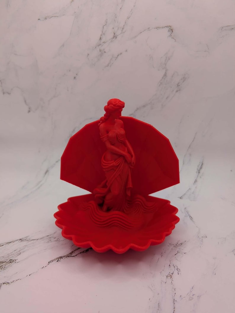 Aphrodite Shell Trinket Holder, Venus Ring Dish, Greek Mythology Vanity Decor Czerwony