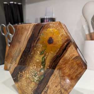 Decorative Small Live Edge Resin Golden Sunflower Charcuterie Board for Display