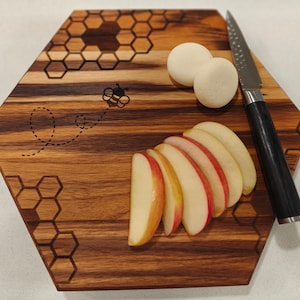 Honeycomb Cutting Board Bee Serving Board Housewarming Gift Charcuterie Board Teak Wood image 3