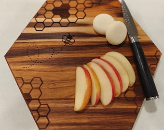 Honeycomb Teak Cutting Board: Engraved Bee Charcuterie Board (6" Size)