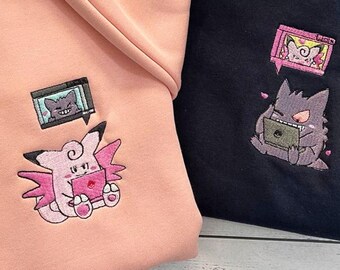 Gengar x Pinky Rat Embroidered Sweatshirt, Trending Sweatshirt, Cartoon Embroidery Sweater, Couple Sweater, Valentine Gift ETMTM093094