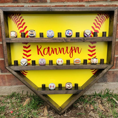 Softball Homeplate 17 Ring and 4 Ball Display Case Holder Etsy