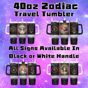 Zodiac 40oz tumbler with handle.  comes with lid and straw