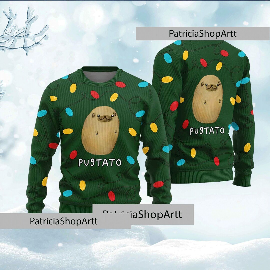 Humorous Pugtato Pug Christmas Sweater Pug Christmas Etsy