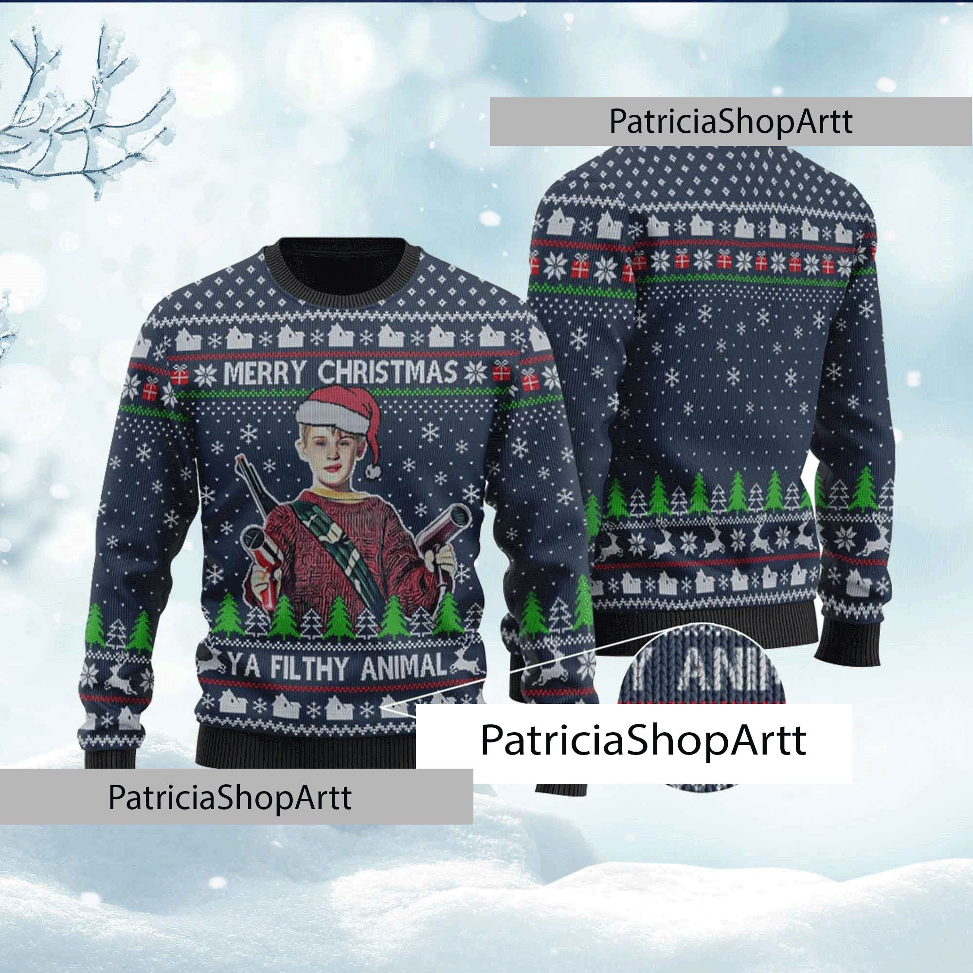 Discover Merry Christmas Ya Filthy Animal Sweater, a Filthy Animal Home Alone Ugly Sweater, Xmas Sweater, Funny Christmas Gift, Christmas Sweater
