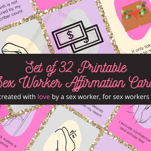 Lot de 32 cartes imprimables d'affirmation du travail du sexe | Téléchargement numérique | Citations Manifest Onlyfans | Strip-teaseuse | Industrie pour adultes | Téléchargement numérique