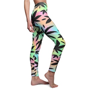 Leggings de hierba bonita Doodles de cannabis pantalón de yoga de marihuana  de marihuana femenina rosa