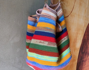 Crochet large handbag colorful, crochet tote bag, knit market bag, crochet bucket bag, knit slouchy bag, knit shoulder bag, crochet boho bag