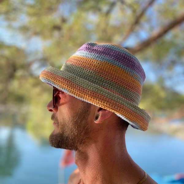 Chapeau de seau au crochet, chapeau de seau tricoté, chapeau de seau pour hommes, chapeau de seau pour femmes, chapeau de seau d'été, chapeau de seau boho, chapeau de seau personnalisé