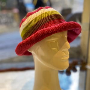 Hand-Knit Crochet Bucket Hat: Colorful Cotton Blend Sun Hat
