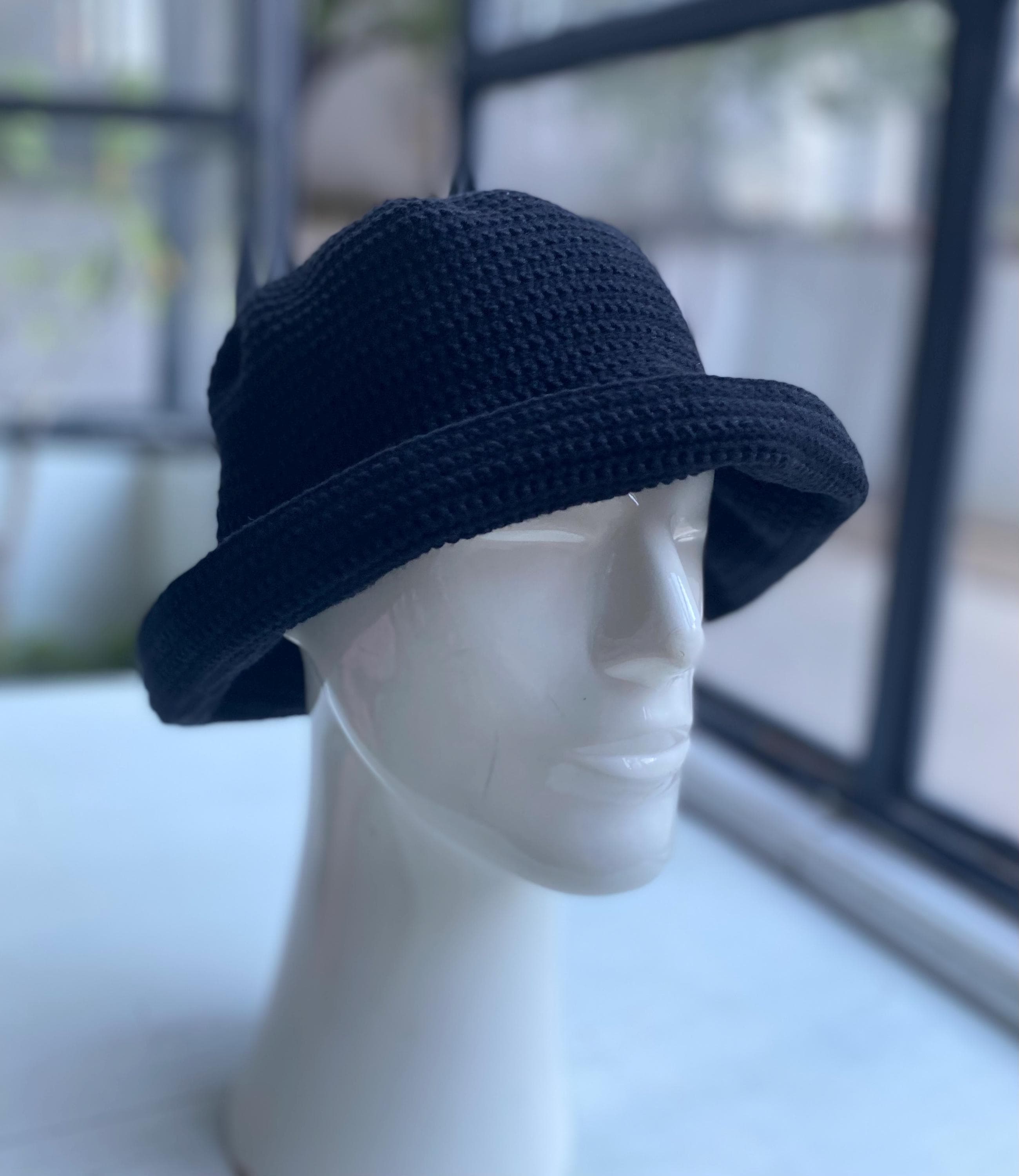 Hand-knit Crochet Bucket Hat: Unisex Black Cotton Blend - Etsy