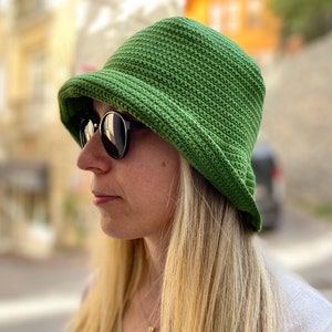 Crochet bucket hat, knit green summer hat, bucket hat for men, bucket hat for women, festival bucket hat, custom bucket hat, boho bucket hat
