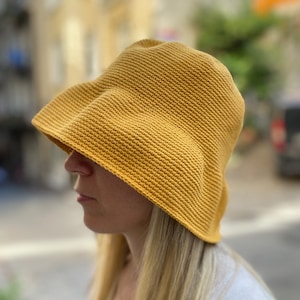 Hand-Knit Crochet Bucket Hat: Honey Yellow Cotton hat , bucket hat for men, bucket hat for women, custom bucket hat
