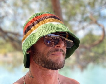 Hand-Knit Crochet Bucket Hat: Colorful Cotton Blend, Summer Festival