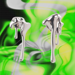 Liquid Metal Earrings, Irregular Silver Earrings, Y2K Cyberpunk Jewelry, Grunge Drop Earrings, Punk Statement Earrings, Asymmetrical Dangle