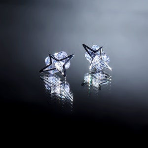 Zircon earrings with star, silver punk earrings, post-punk, dark punk, Y2K, future, OOTD, party, spicy girls, 925 silver, gift