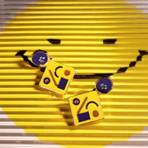Wassily Kandinsky, Art Earrings, Yellow Enameled Earrings with Contemporary Design, Stud Earrings, 925 Silver, Gift, Art