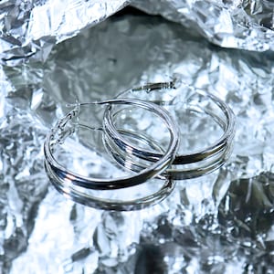 Large silver hoop earrings 50 mm – 925 sterling silver earrings, minimalist round hoop earrings, everyday & gift idea