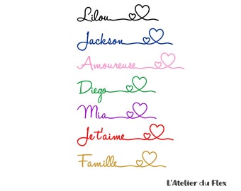 Personalized word flocking, iron-on flex, sizes and colors to choose from