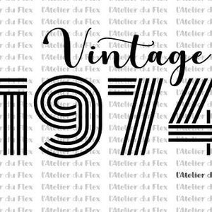 Personalized flocking flex iron-on vintage birthday year sizes and colors of your choice